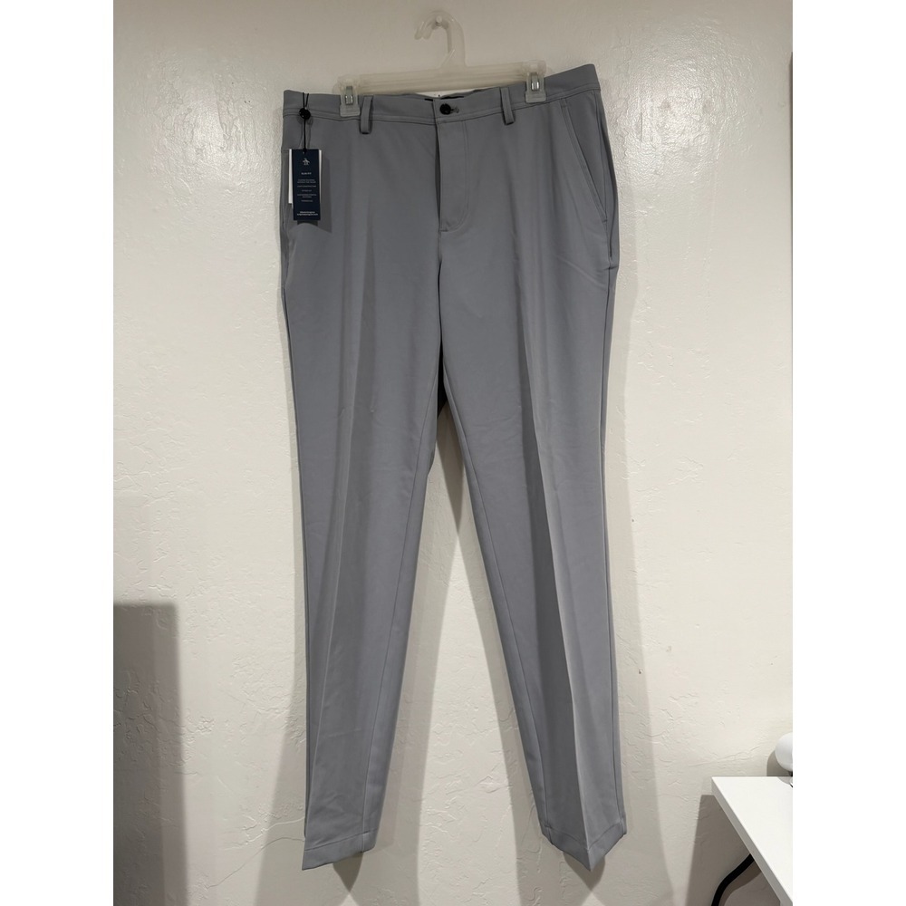 Original Penguin Slim Fit Tapered Leg Pants Chiseled Stone Grey 34x32 OPBMD000